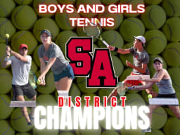 Title slide with tennis players and district champions 