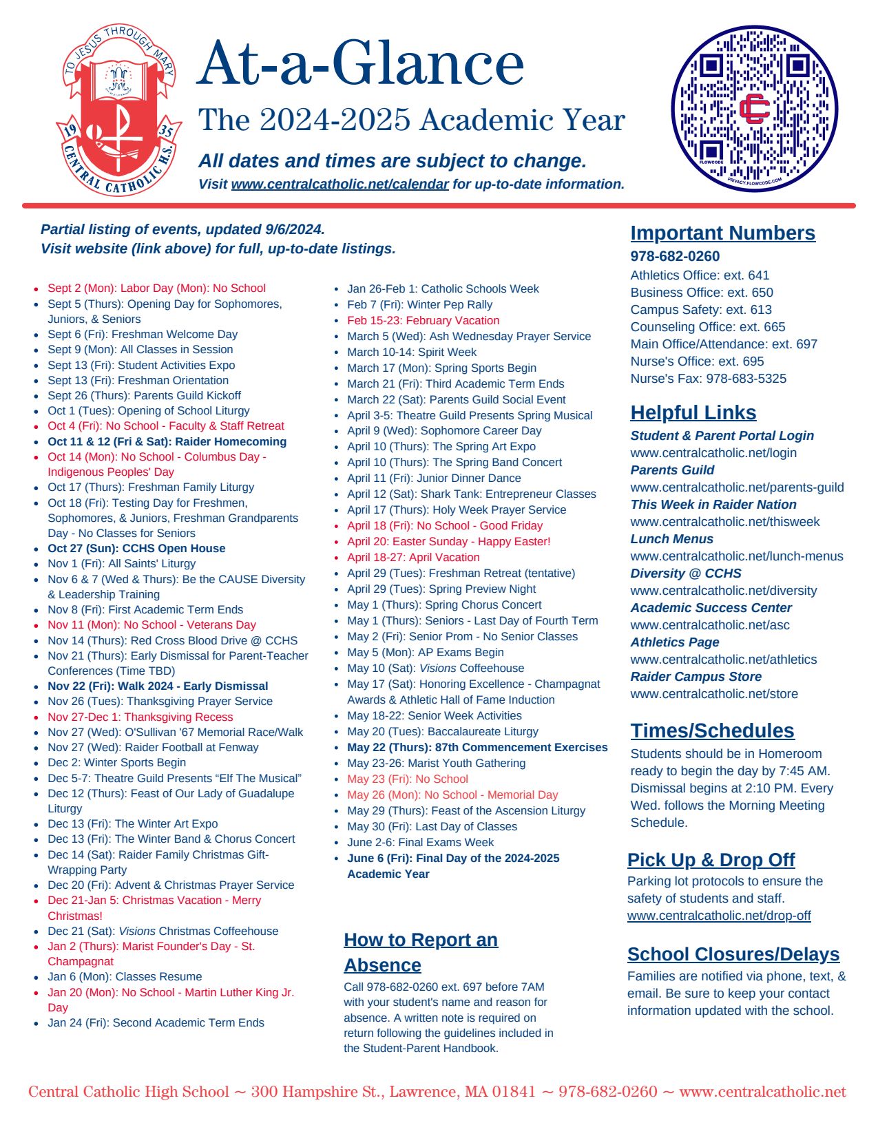 At-A-Glance: The 2021-2022 Academic Year - Central Catholic High School