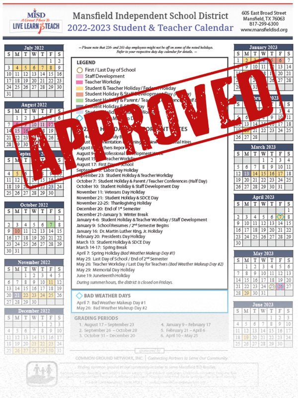 Fort Worth Isd Calendar 2022 23 Misd School Board Approves 2022-23 Calendar | Misd Newsroom Article -  Mansfield Independent School District