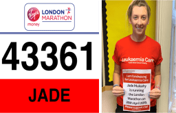 Miss Mulcahy - London Marathon for Leukemia - with her number.jpg