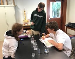 Students doing a science experiment in anatomy class