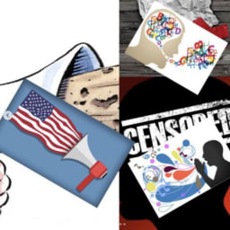 Student digital collage artwork inspired by historical themes and civic ideas