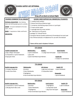 GLENSIDE MIDDLE SCHOOL SCHOOL SUPPLY LIST 2011/12