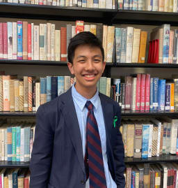 Student with bookcase