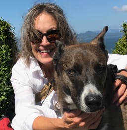 Portrait of Catherine Helen Franke with her dog