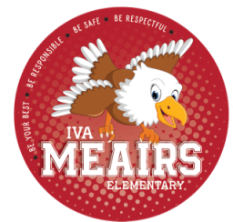Iva Meairs Elementary School Logo featuring a cartoon eagle