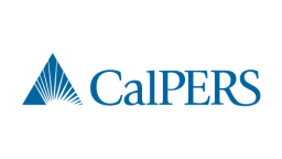 The image displays the Calpers logo, which features a blue triangular shape with radiating lines and…