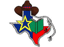 A texas flag with a book and a cowboy hatDescription automatically generated