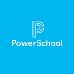 PowerSchool Logo in white on a light blue background
