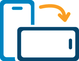 Graphic instructing users to rotate their phones/mobile device into a horizontal orientation.
