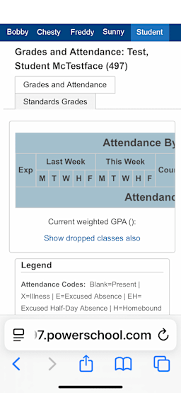 Vertical view of the PowerSchool website after logging in.