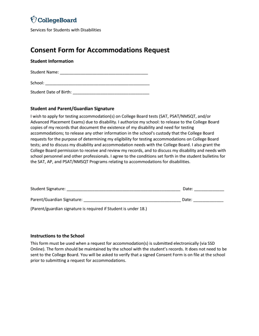 Learning Support College Board Consent Form Seattle Academy