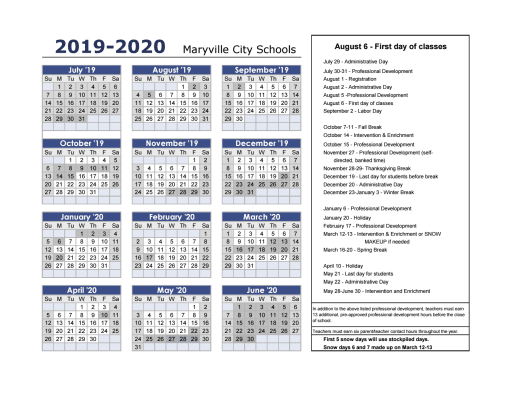 foothill calendar 2021 2019 20 Calendar Print Ready Maryville City Schools foothill calendar 2021