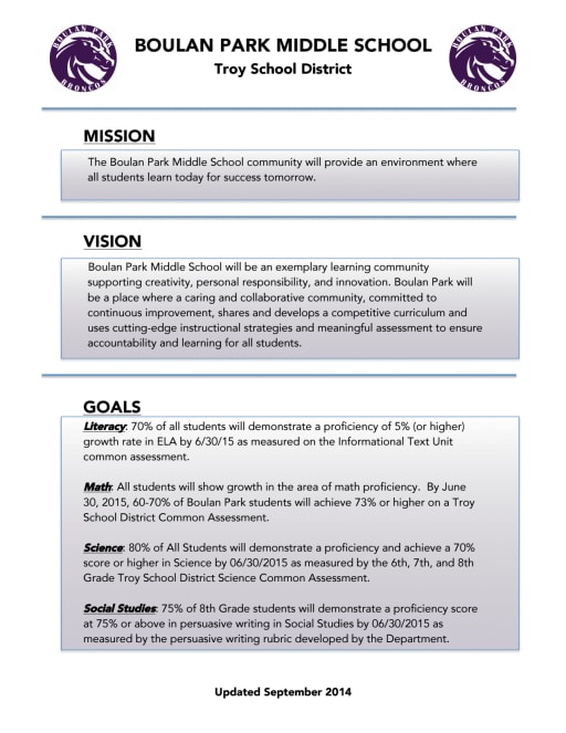 Our Mission Boulan Park Middle School