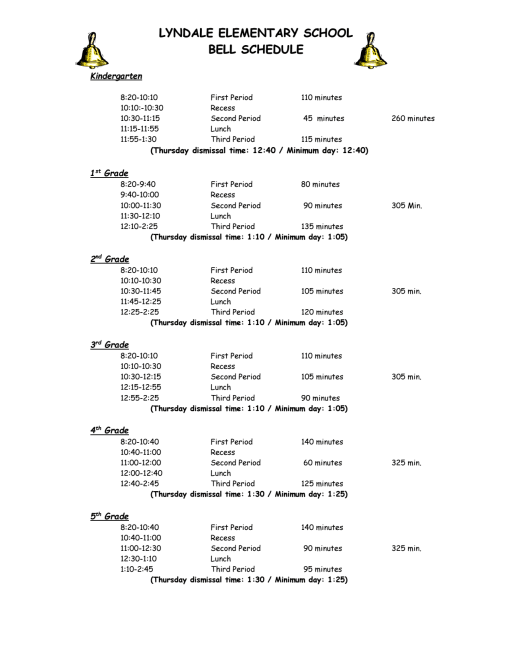 Bell Schedule Lyndale Elementary
