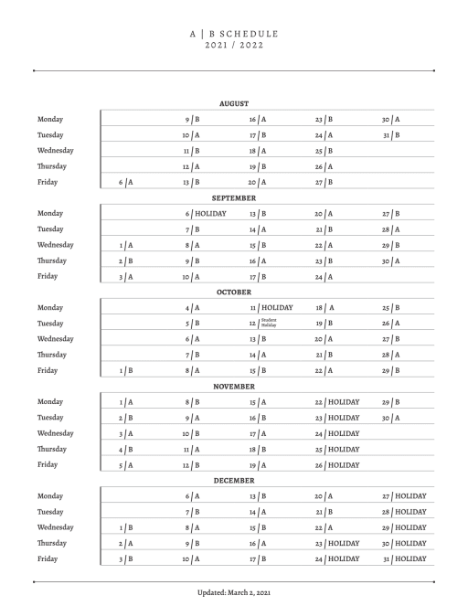 A B Schedule Northwest Rankin Middle School