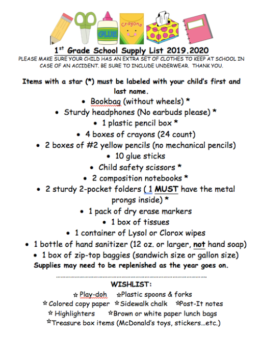 2019 2020 School Supply Lists Celeste Henkel Elementary School