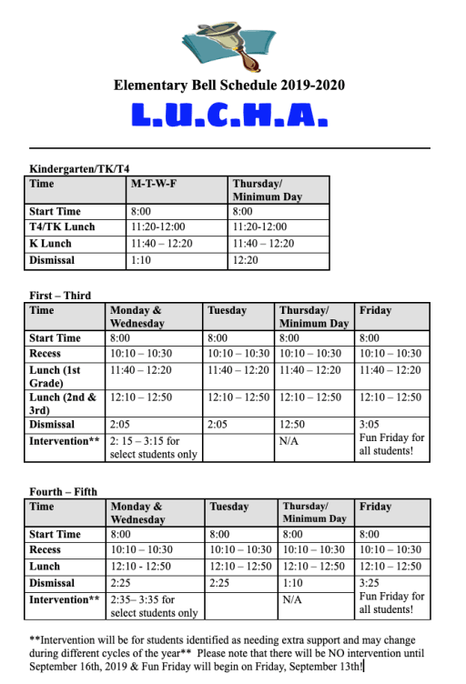 Bell Schedule Lucha