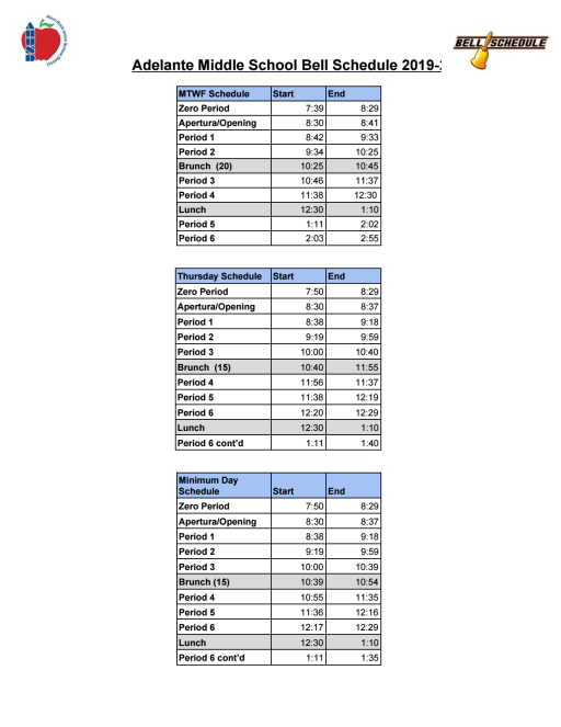 Bell Schedule Adelante Academy
