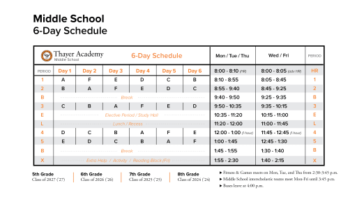Daily Class Schedules Thayer Academy