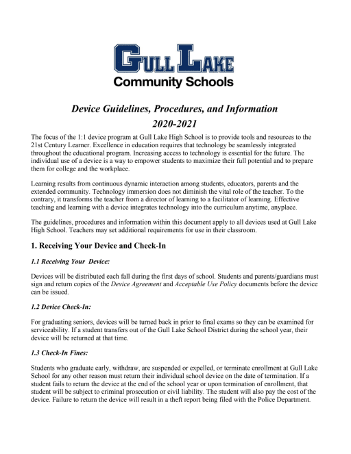 Glhs 2019 2020 Device Guidelines Procedures And Information