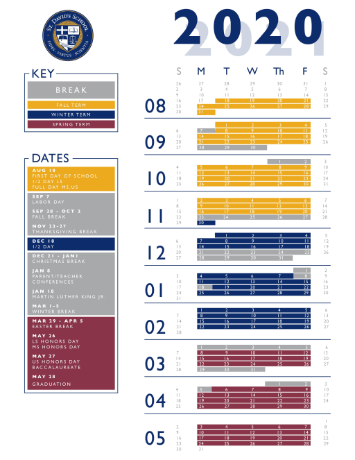 2020 2021 Calendar St David S School Raleigh