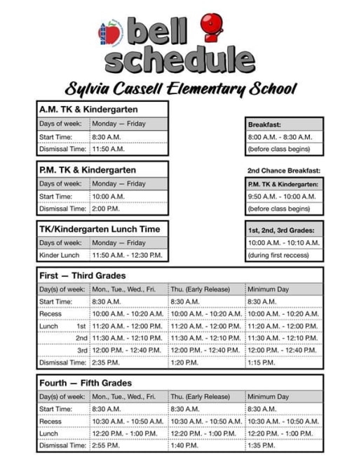 Bell Schedule Cassell Elementary
