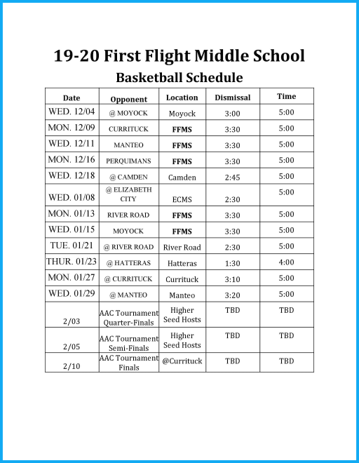 Boys Basketball First Flight Middle School