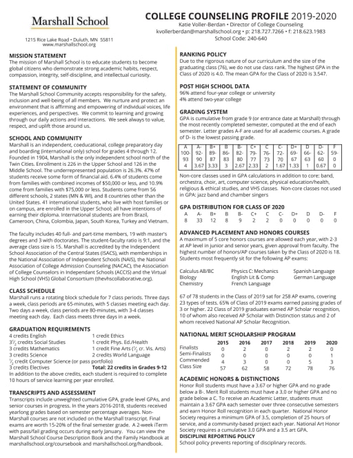 College Counseling Profile Marshall School