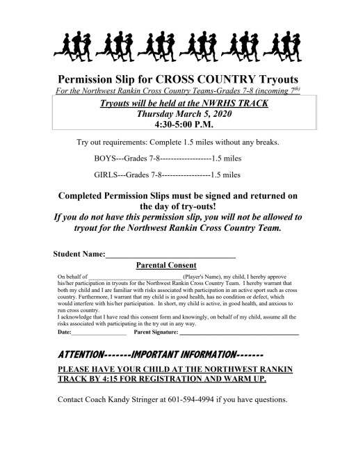 Cross Country Tryouts Northwest Rankin Middle School