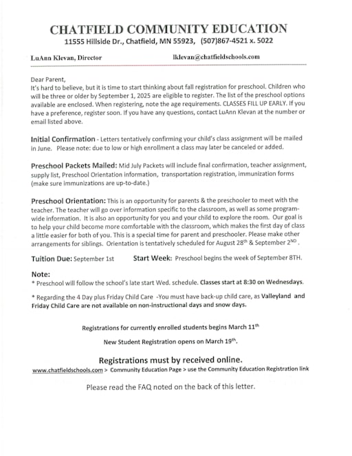 Preschool Chatfield Public Schools