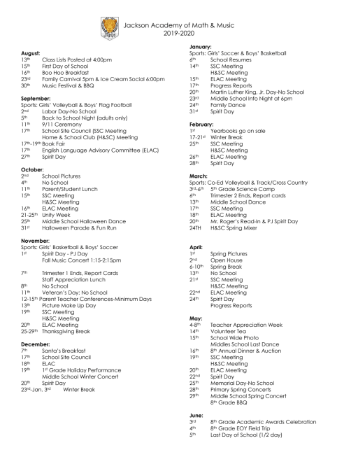 Calendar Jackson Academy Of Math Music