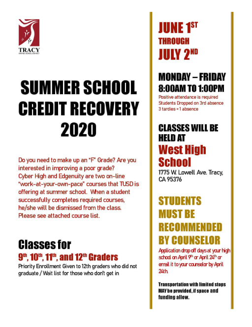 Summer Programs Tracy Unified School District