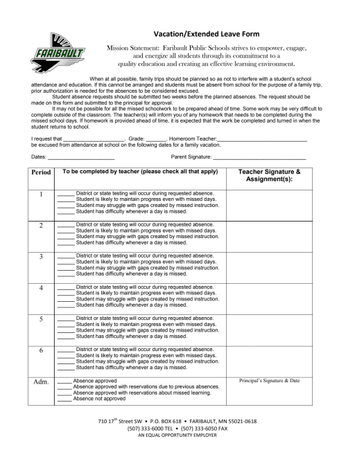 Vacation Request High School