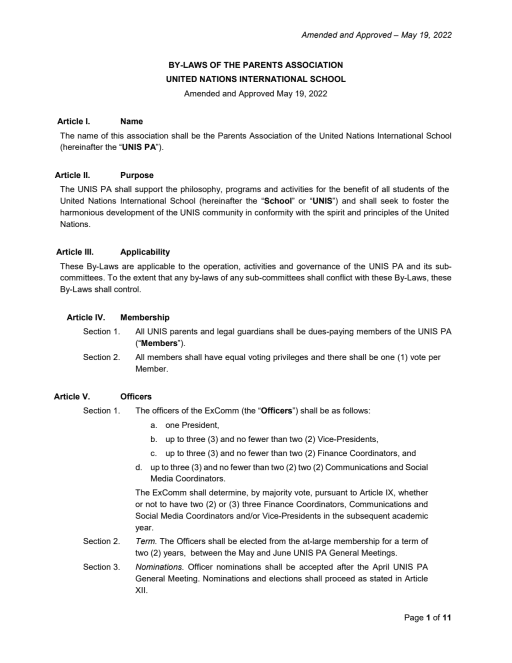 By Laws Meeting Minutes Unis