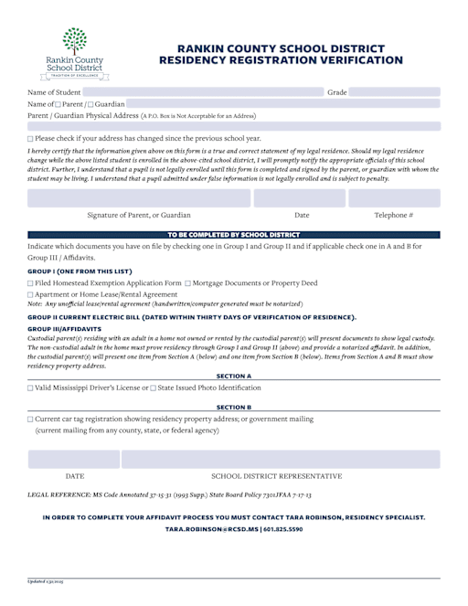 Residency Registration Rankin County School District
