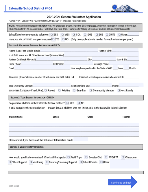Volunteer Information Eatonville School District 404