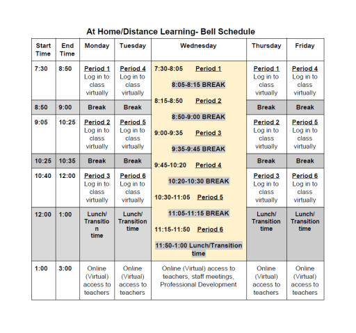 At Home Distance Learning Bell Schedule Post Detail