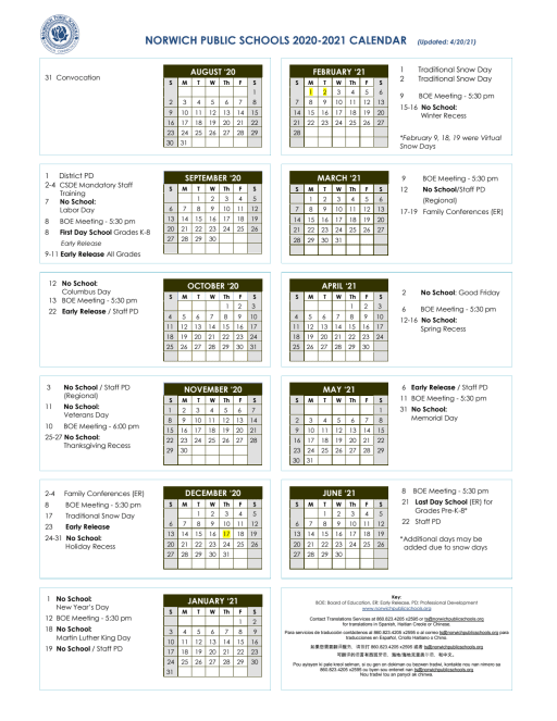 Norwich Public Schools 2021 Calendar Lunar Calendar