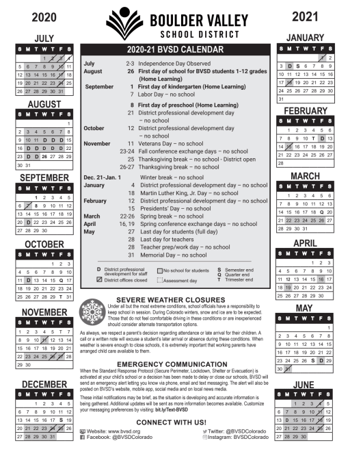 Bvsd Academic Calendar Customize and Print