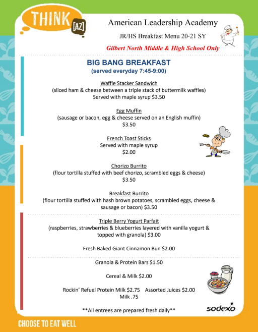 Arizona Charter Academy Lunch Menu