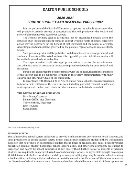 School Handbook Dalton Public Schools