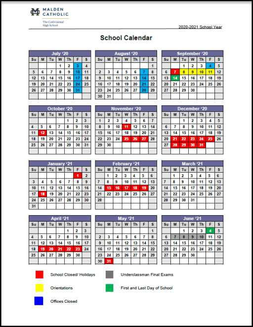 Malden High School Calendar