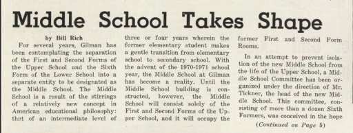 From the Archives The Formation of Gilman Middle School News