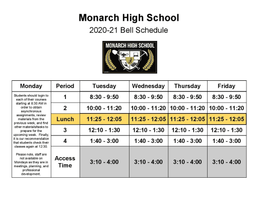 Bell Schedule Monarch High School