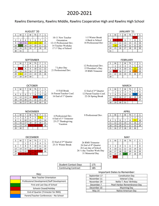 Calendar Carbon County School District 1