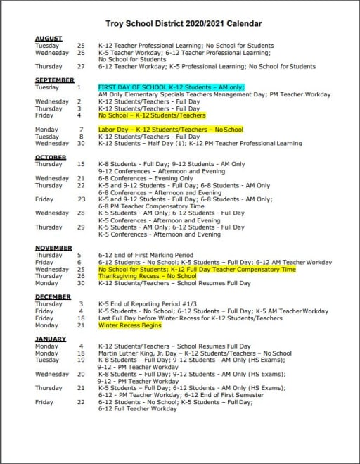 Hamilton Elementary Calendar Hamilton Elementary School troy scholl district calendar 2021
