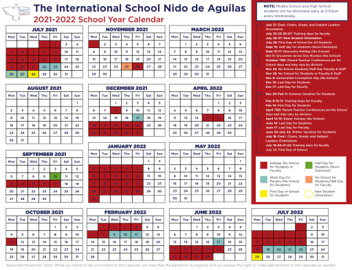 School Year Calendar International School Nido De Aguilas