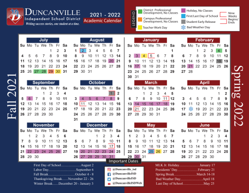 21 22 Calendar English Duncanville Independent School District