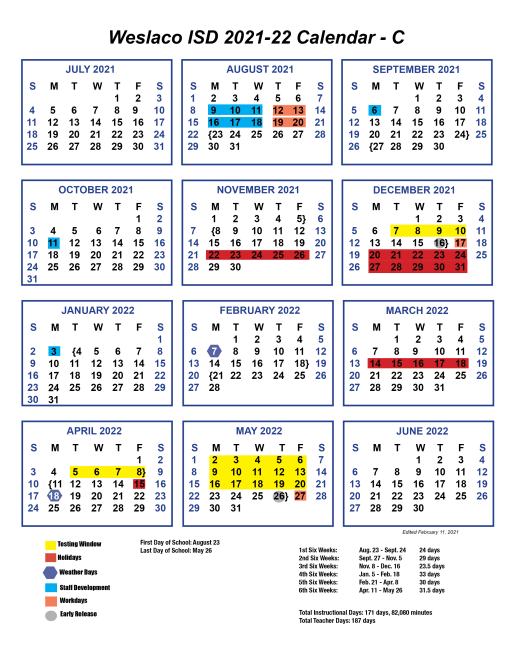 Mcallen Isd Calendar 2022 23 2021-22 Calendar Voting - Weslaco Independent School District